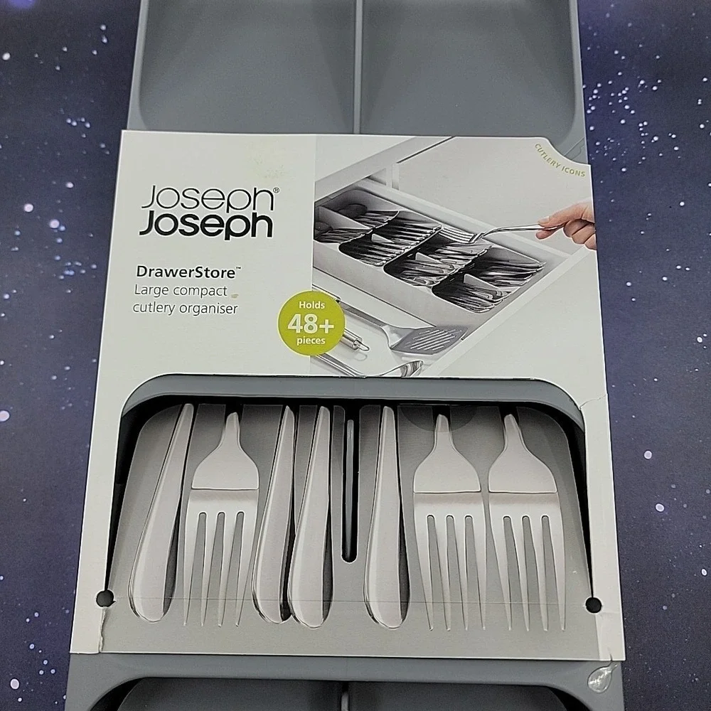 Joseph Joseph DrawerStore Large Compact Cutlery Organizer Holds 48+ Pieces Gray